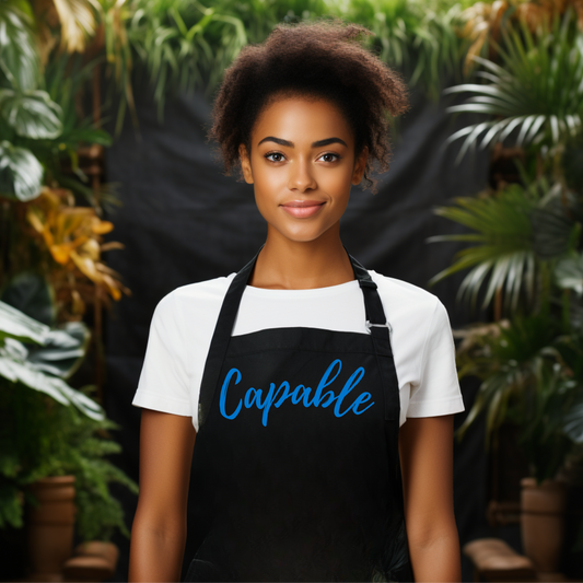 Capable Apron Black with Blue Lettering