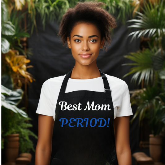 Best Mom Period Apron Black Blue and White